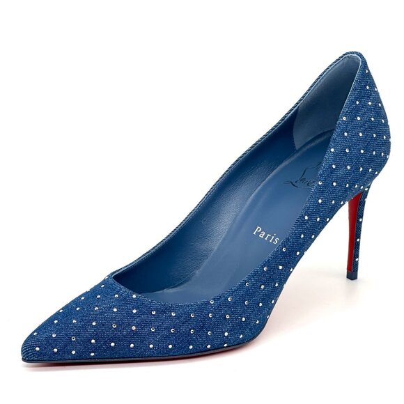Christian Louboutin KATE PLUM STRASS 85 Crystal Denim Heels Pumps Shoes - Picture 5 of 15